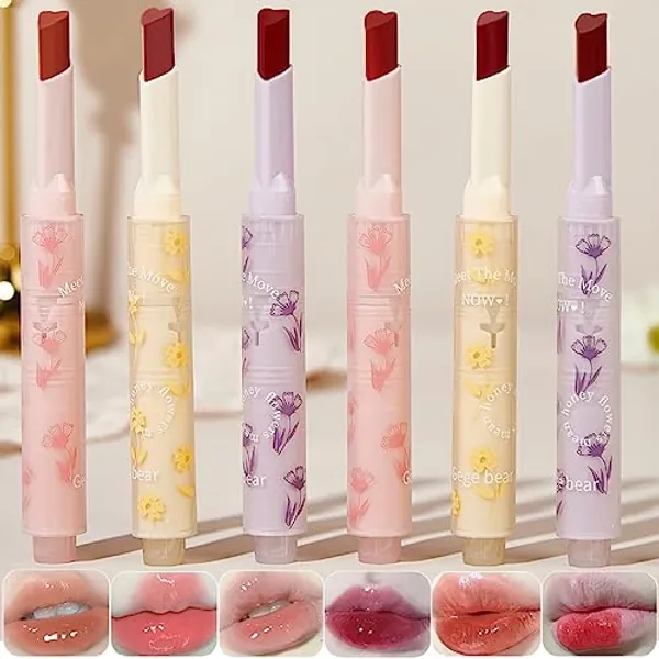 Sitovely 6 Pcs Sweet Heart Jelly Lippenstift Set, Nahrhaft Lip Oil Mirror Finish Lippenbalsam Lippenöl in Herzform, Hydratisierend Lip Tint Stain Lipstick Gift Set