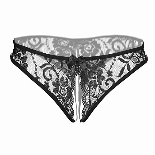SLITHICE Women Sexy Floral Lace Briefs with Cute Bow Center - Medium - Black