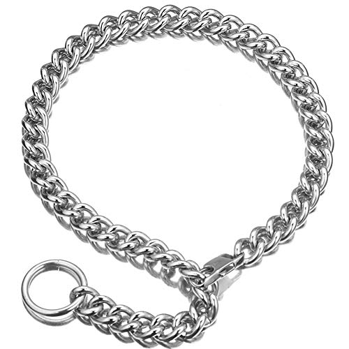 Womens Choker Chain Cuban Link Necklace with Tail 0.4inch wide Punk Rock Stainless Steel Gift for her Sexy Pendant Necklace - White - 18 Inches