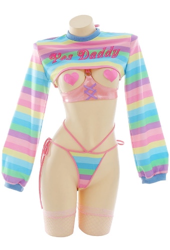 Gothic Yes Daddy Striped Set - Rainbow / S