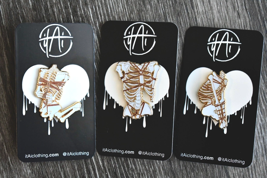 Lewd Shibari Skeleton Gold Enamel Bondage Pins