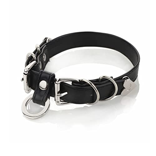 Handmade Punk Gold O-Ring Leather Choker Necklaces With Buckle Fastening Adjustable Collar For Womens - BLACK