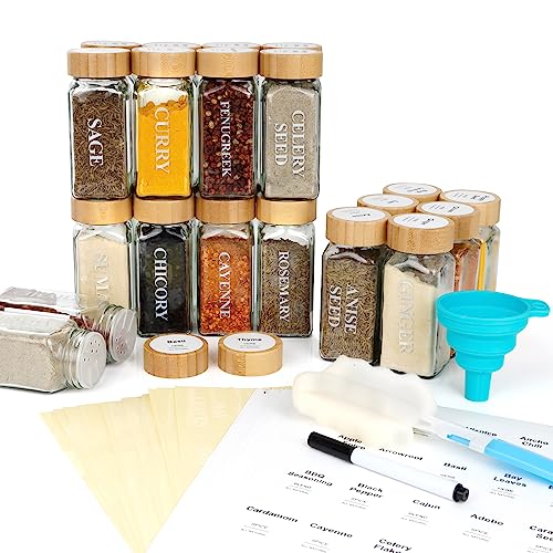 24 Pcs Spice Jars with Bamboo Lids