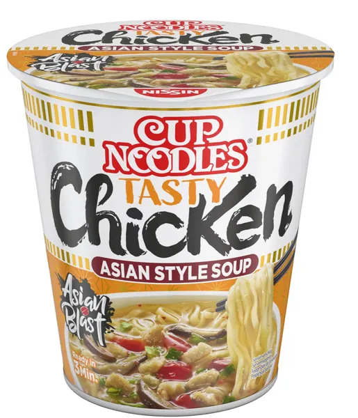 Nissin Cup Noodles – Tasty Chicken, 8er Pack, Soup Style Instant-Nudeln japanischer Art, mit Hühnerfleisch-Geschmack & Gemüse, schnell im Becher zubereitet, asiatisches Essen (8 x 63 g)