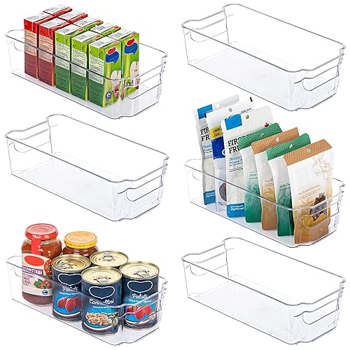 HOOJO Refrigerator Organizer Bins - 6pcs Clear Plastic Bins For Fridge, Freezer, Kitchen Cabinet, Pantry Organization and Storage, BPA Free Fridge Organizer, 12.5" Long-Medium - 6 - 12.5" L x 6.3" W x 3.5" H