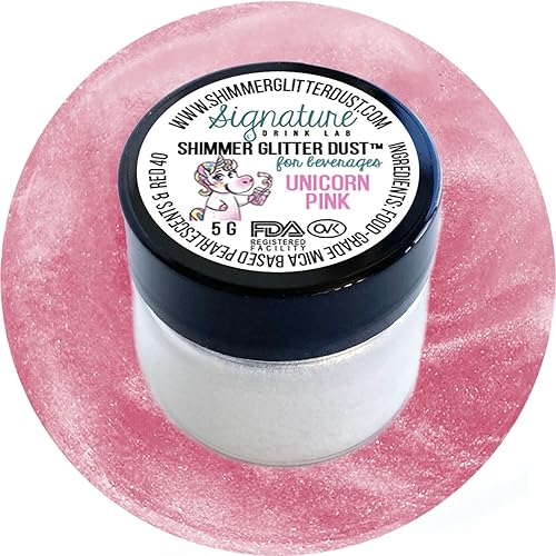 Edible Glitter for Drinks • Shiny Glitter, Shimmer Beverage Dust for Cocktails, Beer, Wine and More - Color Series Unicorn Pink - 5 Gram Pot with Spout - Unicorn Pink - 5 Grams