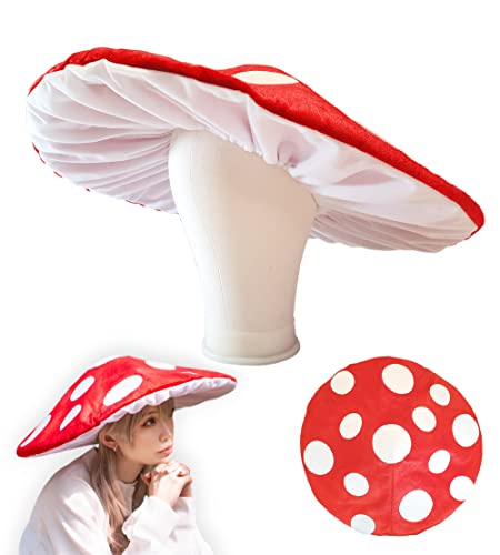 Dreamstall Mushroom Hat Costume Cosplay Accessory Party Hat Cap, Oversized with Wired Brim - Red