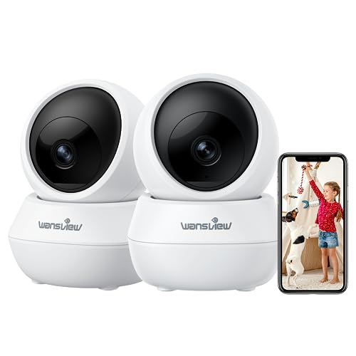 wansview 2K Home Security Cameras Indoor-2.4G WiFi Security Camera Indoor Wireless for Pets & Baby with Phone app, 2-Way Audio, PTZ, Motion Detection, SD Card/Cloud Storage, Works with Alexa (2 Pack) - 2