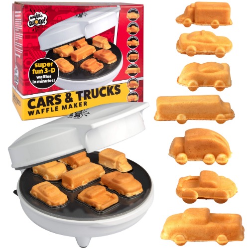 Car Mini Waffle Maker - Make 7 Fun, Different Race Cars, Trucks, and Automobile Vehicle Shaped Pancakes - Electric Non-Stick Pan Cake Kid's Waffler Iron, Great for Holiday Breakfast or Unique Gift - 