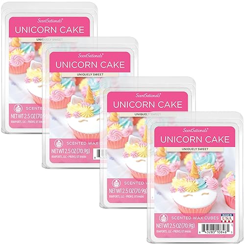 Scentsationals Wax Melts, Wax Cubes Strong Scent - Unicorn Cake - Long Lasting Scented Wax Melts for Warmer, 2.5 oz (4-Pack) - Unicorn Cake