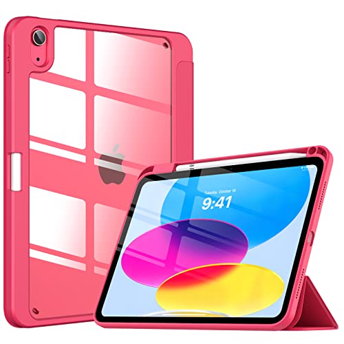 TiMOVO for iPad 10th Generation Case with Pencil Holder iPad 10.9 Inch Case 2022, iPad Case 10th Generation Hybrid Slim Tri-fold Stand Protective Cover with Clear Back for iPad 10, Watermelon Pink - Watermelon Pink