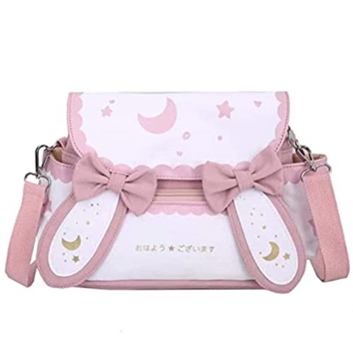 SUFUZEGA Japanese Kawaii Bunny Ear Backpack with Cute Manga Girl School Backpack Book Bag Satchel Student Teen JK (Small, Pink) - Small - Pink