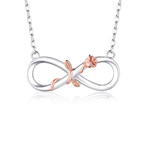 BlingGem Necklaces for Women 925 Sterling Silver Dainty Infinity Rose Necklace Rose Gold Plated Flower Pendant Lover Birthday Anniversary Jewelry Gift for Women Girlfriend Wife Daughter - D-White with Rose