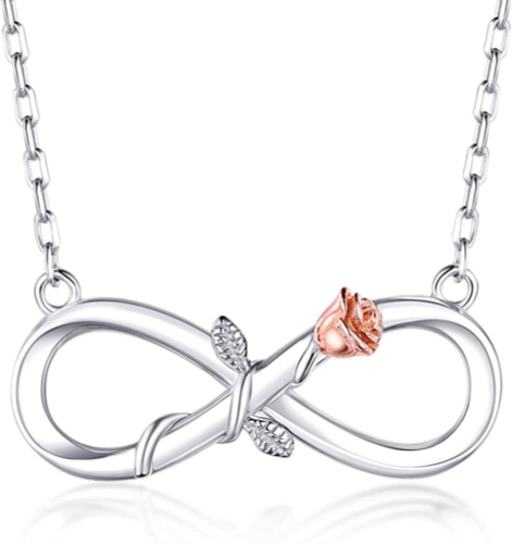 BlingGem Necklaces for Women 925 Sterling Silver Dainty Infinity Rose Necklace Rose Gold Plated Flower Pendant Lover Birthday Anniversary Jewelry Gift for Women Girlfriend Wife Daughter - A-Silver