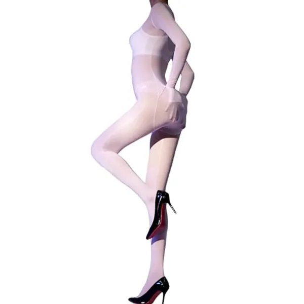 RUIBAVYA Body Stockings for Women Sexy Oil Shiny Bodystocking Nylon Bodysuit Catsuit Long Sleeved Shimmer Tights Pantyhose