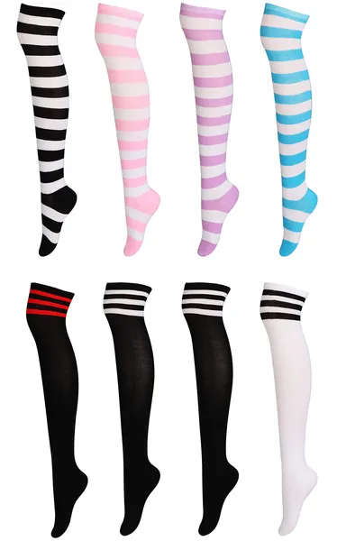 6-9 Pairs Long Thigh High Socks for Women Striped Knee High Leg Warmers
