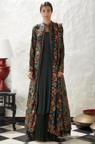 Buy Nakul Sen Green Organza Embroidered Jacket Lehenga Set Online | Aza Fashions