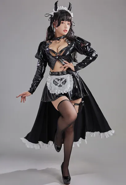 Halloween Maid Style Sexy Lingerie Set Hollow Chest Top and Skirt Set with Bra and Headband