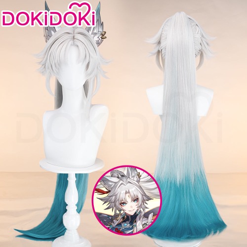 DokiDoki Game Honkai: Star Rail Cosplay Feixiao Wig Long Straight Grey Blue Hair Fei Xiao | Wig Only-Order Processing Time Refer to Description Page