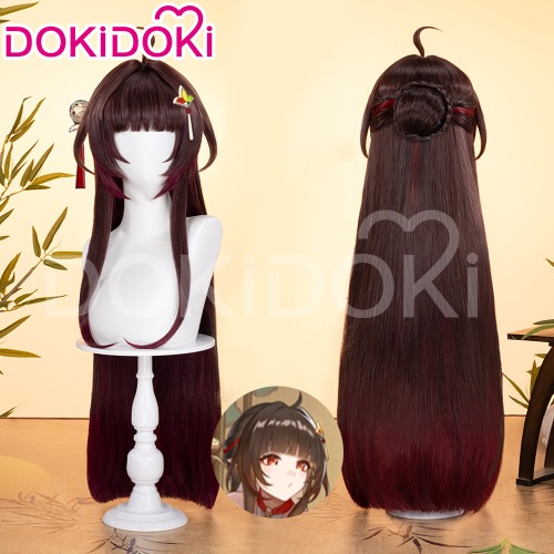DokiDoki Game Honkai: Star Rail Cosplay Lingsha Wig Long Straight Brown Red Highlight Ling sha | Wig Only-Order Processing Time Refer to Description Page