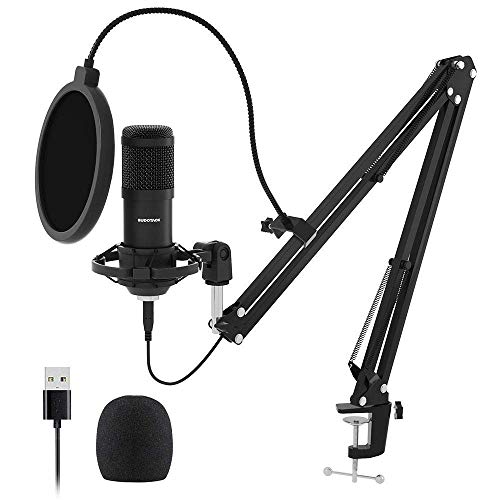 SUDOTACK USB Streaming Podcast PC Microphone, Professional 192KHZ/24Bit Studio Cardioid Condenser Mic Kit with Sound Card Boom Arm Shock Mount Pop Filter, for Skype Youtuber Karaoke Gaming Recording