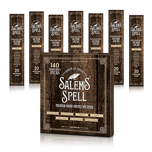 Mecka Salem Spell Incense Sticks | Set of 7-140 Insence-Sticks for Wicca Rituals and Mystic Vibes | Palo Santo Incense Sticks, Frankincense, Dragon Blood | Premium Slow Burn Organic Insense Sticks - Salem Spell