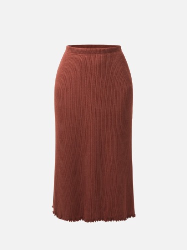 Lettuce Trim Ponte Jacquard Midi Skirt - Rust Clay / 2XL