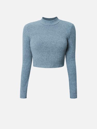Cashmere-Like Thermal Mock Neck Crop Top - Heather Dusk / XL