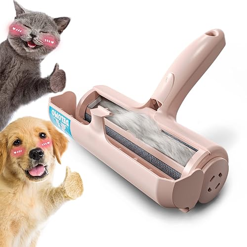 DELOMO Pet Hair Remover Roller - Dog & Cat Fur Remover with Self-Cleaning Base - Efficient Animal Hair Removal Tool - Perfect for Furniture, Couch, Carpet, Car Seat, Pink - Pink