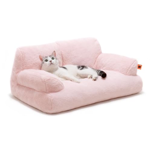 Pet Couch Bed, Washable Cat Beds for Medium Small Dogs & Cats, Durable Dog Beds with Non-Slip Bottom, Fluffy Cat Couch (Pink) - Pink
