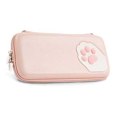 GeekShare Cute Cat Paw Case Compatible with Nintendo Switch - Portable Hardshell Slim Travel Carrying Case fit Switch Console & Game Accessories - A Removable Wrist Strap - Pink