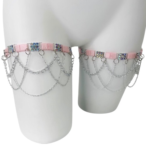 Baby Pink Rhinestone Leg Garters | XXS-L | Light Pink