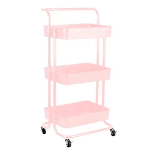 3-Tier Rolling Storage Cart, Pink