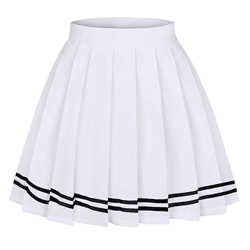 Seazoon Women's High Waist Pleated Cosplay Cheer Skirt Mini School Tennis Skirts Thanksgiving Day Christmas Skirt - Large - White+black Stripe