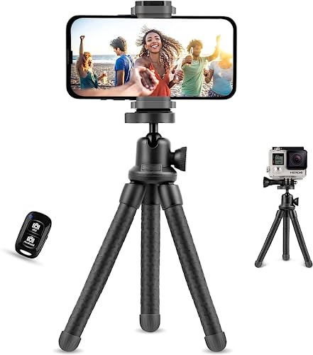 Eicaus Portable and Flexible Phone Tripod Stand for Cellphones, Compact Mini Tripod with Remote for Video Recording, Vlogging and Travel Photography(Rubber) - Rubber - Black