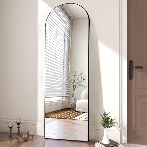 OLIXIS Arched Full Length Mirror 64"x21" for Bedroom, Full Body Mirror with Stand, Hanging or Leaning for Wall, Aluminum Alloy Thin Frame Floor Standing for Living Room, Tall, Black - 64"×21" - Black/Arched