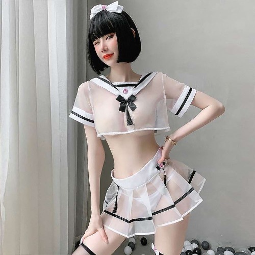 Seductive Schoolgirl Costume Set - White / M