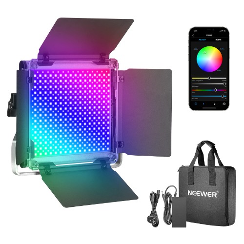 Neewer 660 RGB Led Light with APP Control, 660 SMD LEDs CRI 97+/3200K-5600K/Brightness 0-100%/0-360 Adjustable Colors/9 Applicable Scenes with LCD Screen/U Bracket/Barndoor, Metal Shell for Photography