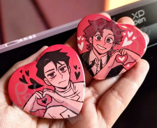 Rody and Vincent Dead Plate Heart Pin-back buttons