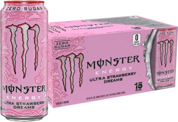 Monster Energy Ultra Strawberry Dreams, Sugar Free Energy Drink, 16 Ounce (Pack of 15) - Strawberry Dreams - 15 Pack