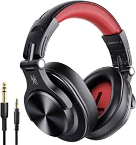 OneOdio A70 Bluetooth Over Ear Headphones, Wireless Headphones w/ 72H Playtime, Hi-Res, 3.5mm/6.35mm Wired Audio Jack for Studio Monitor & Mixing DJ Guitar AMP, Computer Laptop PC Tablet - Red - Red