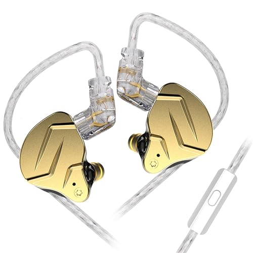KZ ZSN Pro X IEM in Ears Monitors, HiFi KZ Wired Earbuds Headphones with Hybrid Dual Driver 1ba 1dd High Fidelity Musicians in-Ear Earphones Detachable Tangle-Free Cable for Game (with mic, Golden) - with mic - Gold