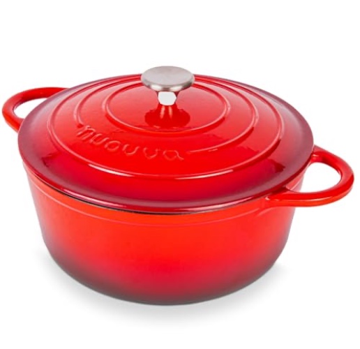 Cast Iron Dutch Oven with Lid – Non-Stick Ovenproof Enamelled Casserole Pot, Oven Safe up to 500° F – Sturdy Dutch Oven Cookware – Red, 6.4-Quart, 28cm – by Nuovva - Red - 6.4-Quart - Deep