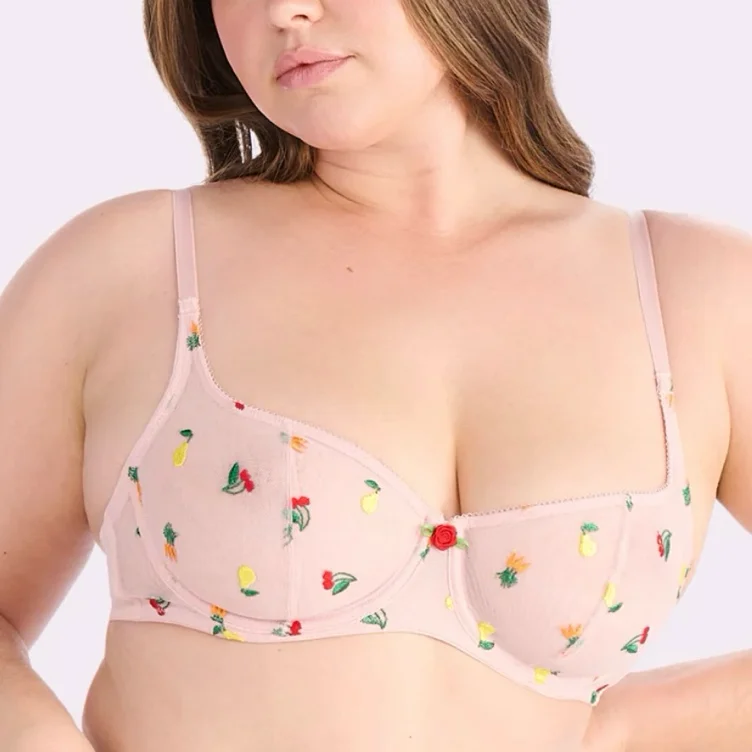 embroidered mesh balconette bra