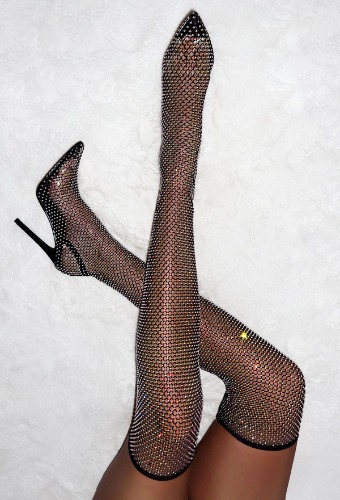 Forever So Extra Black Rhinestone Over The Knee Boots | 8