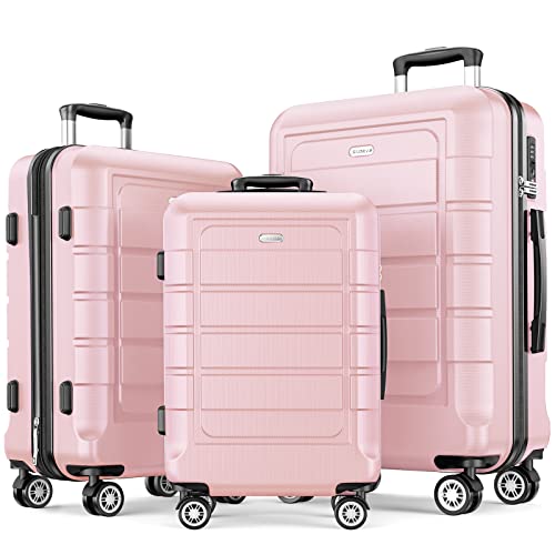 SHOWKOO Luggage Sets Expandable PC+ABS Durable Suitcase Sets Double Wheels TSA Lock Pink 3pcs - 20in24in28in - Pink