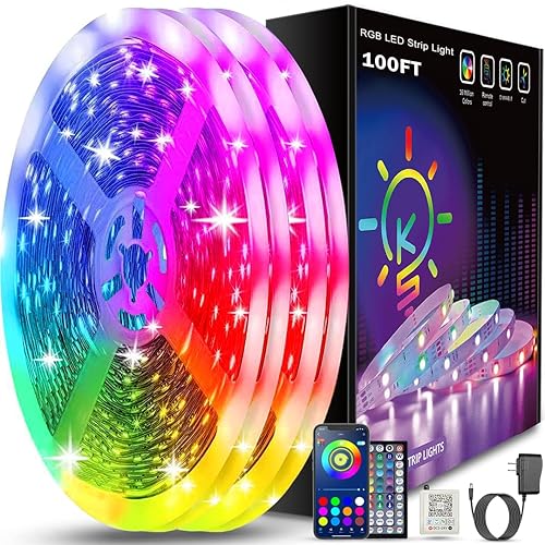 Keepsmile 100ft Led Strip Lights (2 Rolls of 50ft) Bluetooth Smart App Control Music Sync Color Changing RGB Led Light Strip with Remote,Led Lights for Bedroom Room Home Decor Party Festival - 100FT