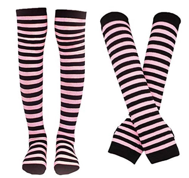Bienvenu Womens Socks Striped Knee High Socks Arm Warmer Fingerless Gloves Set