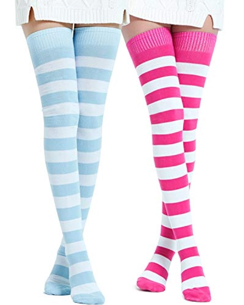Kayhoma Extra Long Cotton Stripe Thigh High Socks Over the Knee High Socks