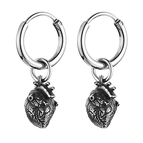 HZMAN Stainless Steel Gothic Punk Drop Earrings for Men Women - Heart Drop Earrings